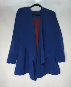 Jacket Women Sz XS Hooded Open Front Drape Royal Blue Solid Pockets NO BELT - Picture 1 of 5