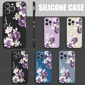 Purple Rose Flower Silicone Case For iPhone 16 Pro Max 16e 15 14 13 12 11 Cover - Picture 1 of 24