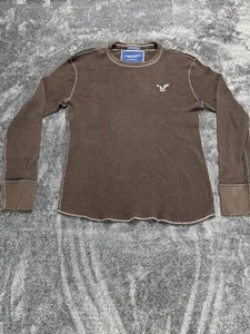 American Eagle Men's M Brown Shirt Y2K Thermal long sleeve 100% Cotton Vintage - Picture 1 of 8