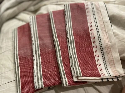 Hearth & Hand Magnolia red stripe Embroidered stitch napkins holiday 2021 - Image 1 of 4