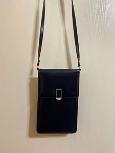 Le Sac de Paris Unisex Black Leather Phone Shoulder Bag - Picture 1 of 4
