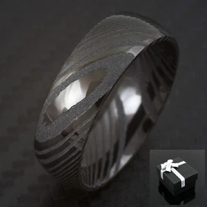 8mm Men's Smoky Black Damascus Steel Domed Wedding Band Ring Size 9-13 - Picture 1 of 5