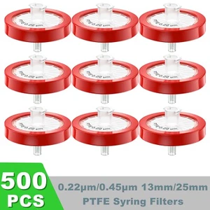 500 filtros de jeringa de aguja PTFE 13 mm 0,22 um Luer Lock membrana alto flujo LAB - Imagen 1 de 26