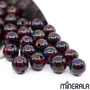 BLACK SYNTHETIC LAB CREATED OPAL FULL DRILL ROUND BALL BEADS 3mm-12mm WP02727 - Picture 1 of 7