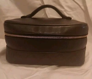 CHANEL Vanity Case Black Lambskin Leather Womens MakeupCase/Mens Shaving Kit - Picture 1 of 9