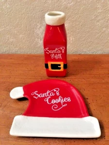 SANTA'S Ceramic Christmas Cookie Plate and Milk Bottle, Free Shipping - Picture 1 of 8