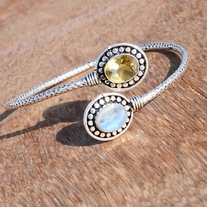 Citrine & Moonstone Gemstone 925 Sterling Silver Bangle Cuff For Festival Gift - Picture 1 of 4
