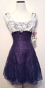 Vintage Zum Zum Party Kleid Taft Blau Spitze Abschlussball Werkzeug Neu mit Etikett! Gr. 3/4 - Bild 1 von 12