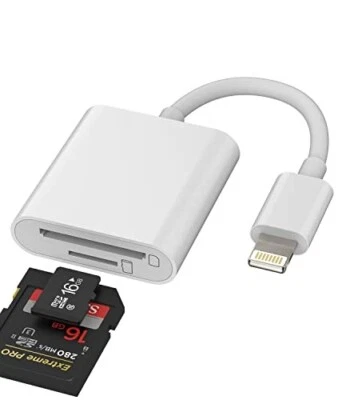 Portable Micro SD Dual Slot Memory Card Reader for iPhone iPad Camera Adapter - Image 1 of 4