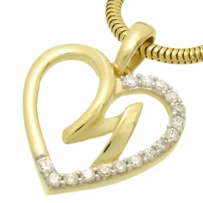 Ciondolo Cuore 333 Oro Giallo a Forma di con Zirconia Bianco Nuovo - Immagine 1 di 2