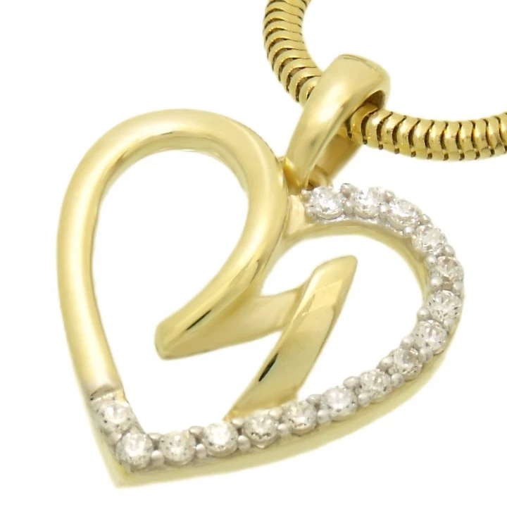 Ciondolo Cuore 333 Oro Giallo a Forma di con Zirconia Bianco Nuovo - Immagine 1 di 2