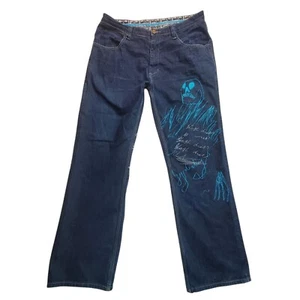 Artful Dodger Jeans 35x31 Embroidered Skeleton Knives Denim Baggy Y2K Skater Men - Picture 1 of 19