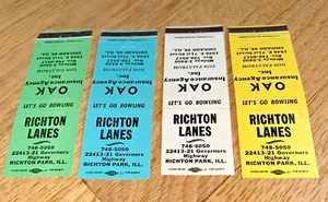 4 Old RICHTON LANES BOWLING ALLEY Matchbook Covers RICHTON PARK, ILLINOIS - Picture 1 of 3