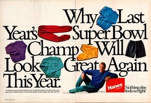 ABBIGLIAMENTO VINTAGE 1990 JOE MONTANA HANES STAMPA 2 PAGINE ANNUNCIO - Foto 1 di 1