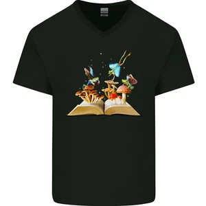 Tripant Nature Livre Magique Champignons Lsd Hommes Col V Coton T-Shirt - Picture 1 of 42