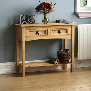 Corona Console Table 2 Drawer Mexican Solid Waxed Pine Side Unit Furniture - Picture 1 of 8