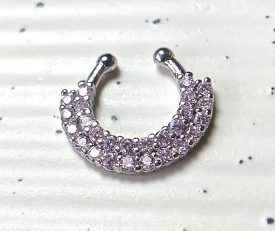 Anillo de nariz falso con clip para colgar tabique gema pavimentada de doble línea sin perforar de 1 pieza Foto 1 de 4