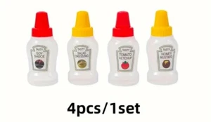 Pack Of 4 Mini Bottle Portable Sauce Salad Dressing Squeezable - Picture 1 of 2