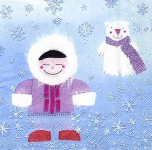 s6321 - Servietten - Packung - 20 Stück - Polar Friendship - blue - Eskimo  - Bild 1 von 1