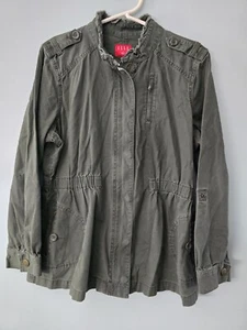 Elle Military Jacke Damen Größe L Army Green Distress Full Zip Gummibund - Bild 1 von 8