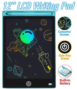12” inch LCD Writing Drawing Tablets Board Pad Kids Colour Gifts Black Pink Blue - Picture 1 of 6
