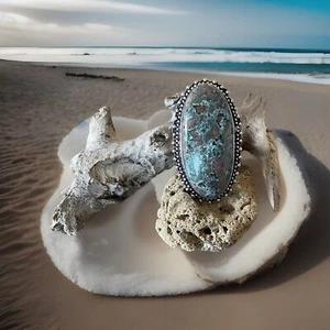 Size 6 Chrysocolla Gemstone Ring -925 Sterling Silver plated New ! - Bild 1 von 4