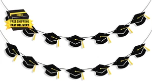 Graduation Decorations Class of 2025 Black Grad Banner Glitter Pre-Strung Gradua - Picture 1 of 7