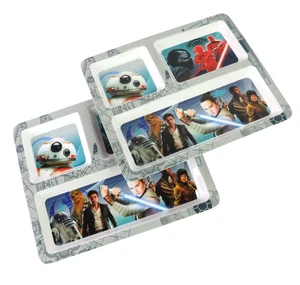 Set of 2 Star Wars Sectional Divided Melamine Plate Force Awakens R2D2 Chewbacca - Picture 1 of 12