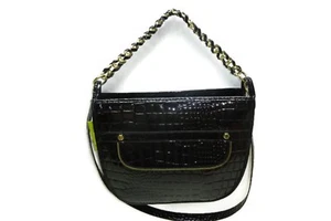 Gianni Bini Schultertasche groß gewebt Kette geprägt Krokodil schwarz neu - Bild 1 von 1