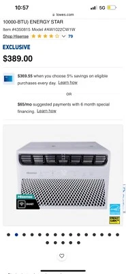 Окно кондиционер Модель Hisense 10000 БТЕ #AW1022CW1W. Пульт дистанционного управления не поставляется - Изображение 1 из 4