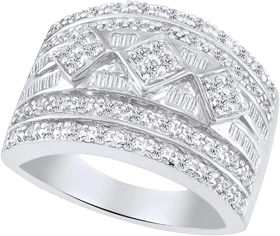 Кольцо с белым натуральным бриллиантом 0,75 карата и багетом с покрытием из белого золота 14 карат - Изображение 1 из 1