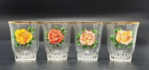 4 x Vintage Likör Schnaps Trinkglas Rose & Blatt 50er Jahre - Bild 1 von 4