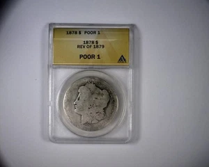 Lowball ANACS PO1 1878-p REV of 1879 Morgan Silver Dollar Coin PO 1 P1 POOR 1 - Picture 1 of 4