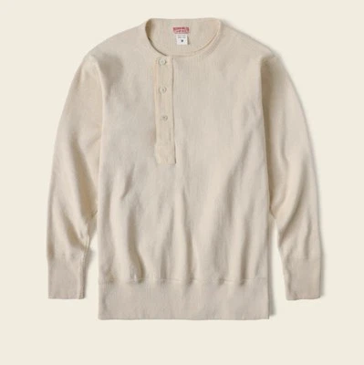 100% Cotton 14 oz Side Closing Henley Shirt Beige Bronson Mfg Co. Long Sleeve M - Image 1 of 4