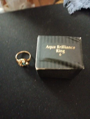 Avon Womens Aqua Brilliance Ring Size 6 Gold Color Simulated Gems - Image 1 of 4