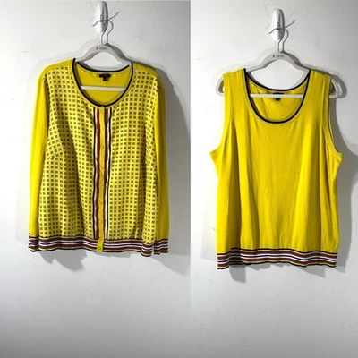 Talbots опрятный геометрический желтый кардиган и майка комплект женщин плюс размер 2 X кнопка - Изображение 1 из 4