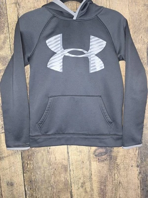 Under Armour Boys Youth Sz Medium Hoodie Pull Over Sweatshirt Black Gray - Image 1 of 4