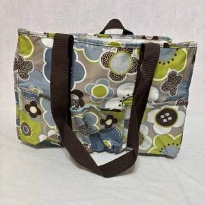Thirty One Organisierende Utility Beuteltasche grün braun Blumenmuster 15 x 10 x 6 Taschen A - Bild 1 von 5