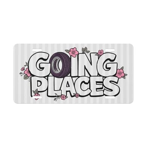 "Going Places" Gray Striped Cute Vanity License Plate Car Truck Accessory - Picture 1 of 3