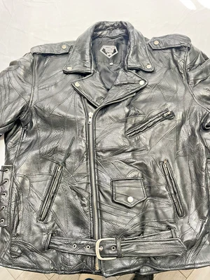 Chaqueta de motociclista de cuero de búfalo con placa de diamante para hombre retazos grunge XL Foto 1 de 4
