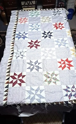 Antique Star Puzzle Pattern Quilt Top 70" x 80" 1920s - Image 1 of 4