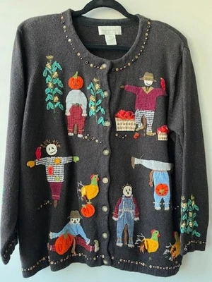 Vtg 90's Y2K Susan Bristol Fall Sweater Chunky Knit Crew Neck Cardigan, Sz 2X - Image 1 of 4