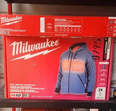 MILWAUKEE HEATED JACKET HOODIE W/ BATTERY & CHARGER 2XL 2-EXTRA LARGE GRAY MENS - Image 1 of 4