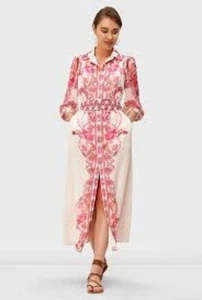 eShakti Size S Floral Paisley Georgette Belted Shirtdress Midi Modest Belted - Picture 1 of 11