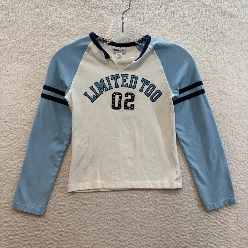 Y2K Vintage Limited Too Baby Tee Top Shirt XS White Blue Raglan Baseball Sporty - Image 1 of 4