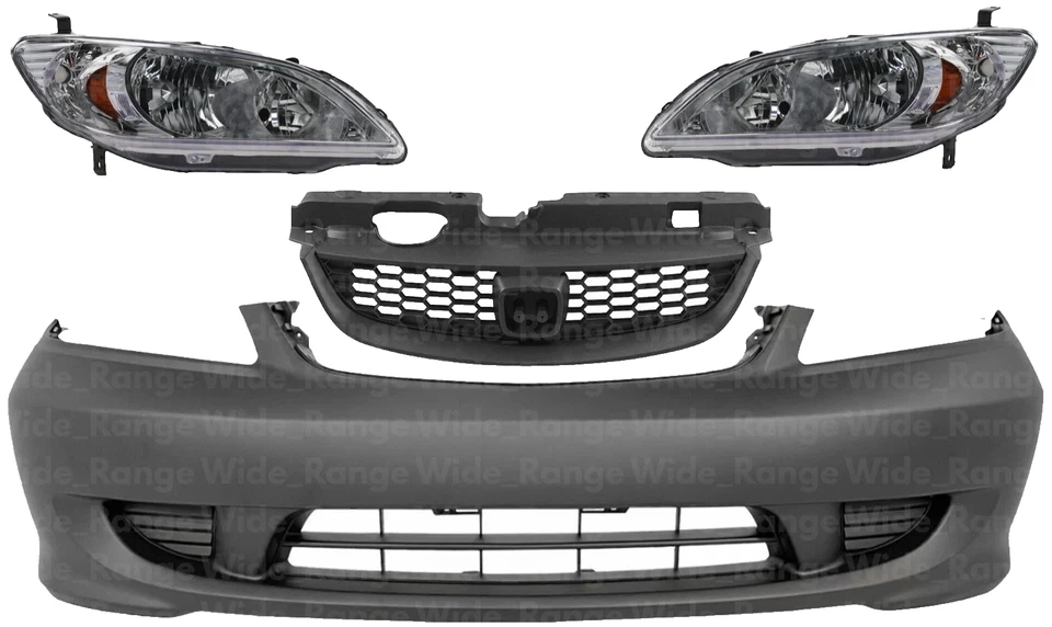 Front Bumper Cover Paintable & Grille Assembly Kit For 2004-2005 Honda Civic - Image 1 of 4