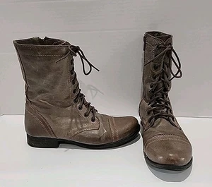 Steve Madden Troopa Combat-Damenstiefel Leder Größe 8,5 taupe Schnürstiefel  - Bild 1 von 14
