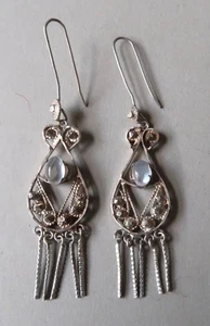 Vintage 6cm Long Silver/Silver Plated Moonstone Dangle Earrings - Picture 1 of 5