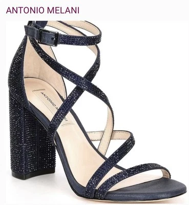 Sandalias Antonio Melani Hazlyn Azul Marino Adornadas con Estrás Correa al Tobillo Talla 9M Foto 1 de 4