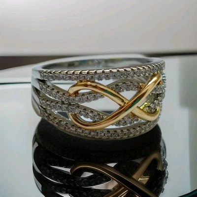 1 Stück Damenring  19 mm, Silberfarbe/Goldfarbe Unendlich Bling Ring Modeschmuck - Bild 1 von 3